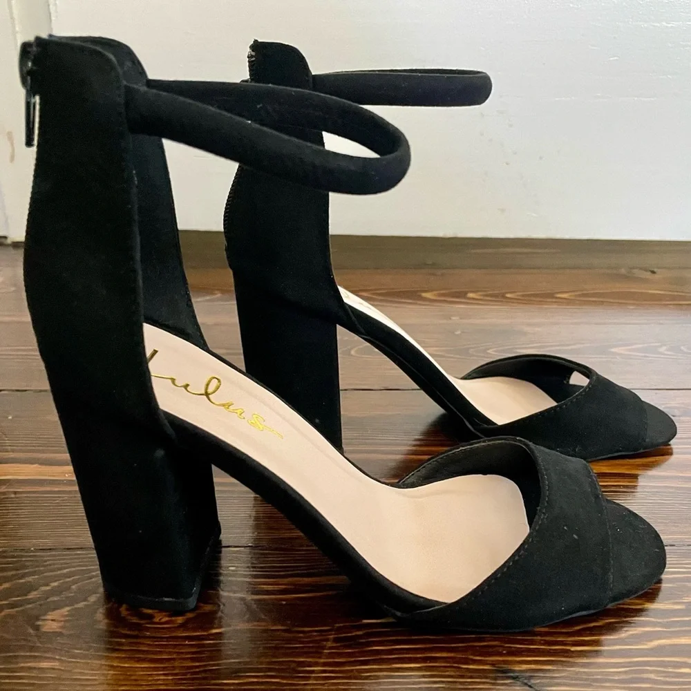 Lulus Sidecar Cutie Black Suede Ankle Strap Heels - Size 6.5